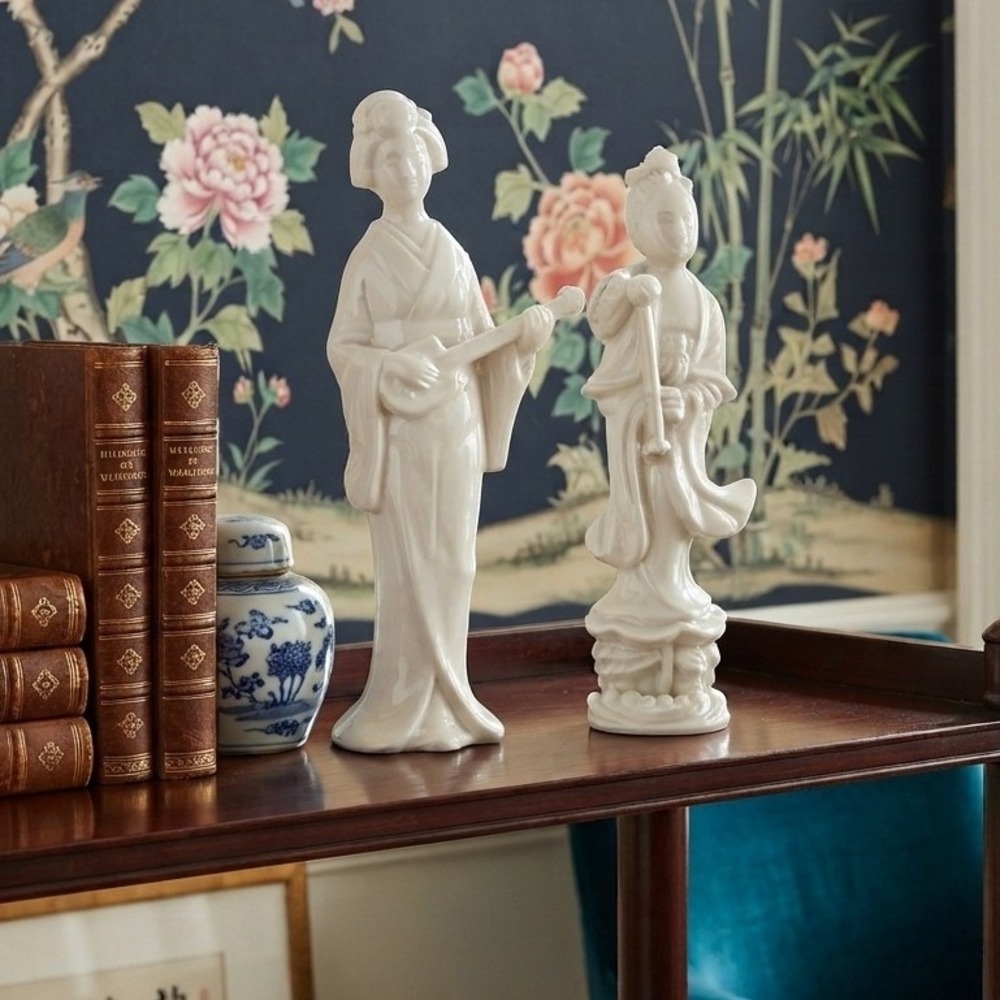 Vintage‎ Mid Century Blanc de Chine Geisha Kuan Yin Porcelain Figurines